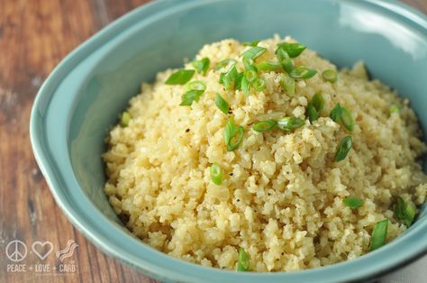 Buttery Cauliflower Rice Pilaf - Low Carb, Gluten Free | Peace Love and Low Carb Cauliflower Rice Pilaf, Low Carb Menu, How To Cook Cauliflower, Peace Love And Low Carb, Cook Quinoa, Rice Pilaf Recipe, Pork Carnitas Slow Cooker, Pilaf Recipes, Gluten Free Sides Dishes