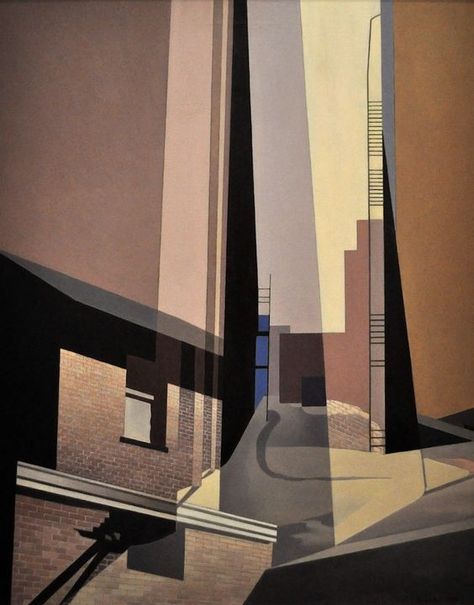 Charles Sheeler "New England Irrelevancies", 1953 Charles Sheeler Painting, Building Paintings, Charles Sheeler, Charles Demuth, Hard Edge Painting, City Scapes, Year 9, Tableau Art, Urban Environment