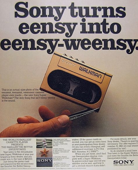 Retro Ads on Instagram: “Teeny weeny #retro #Retroads #vintage #advertisement #sony #walkman #superwalkman” Walkman Cassette, 80s Ads, Vintage Photo Prints, Portable Tv, Sony Walkman, Cassette Recorder, Tape Deck, Retro Ads, Cassette Player