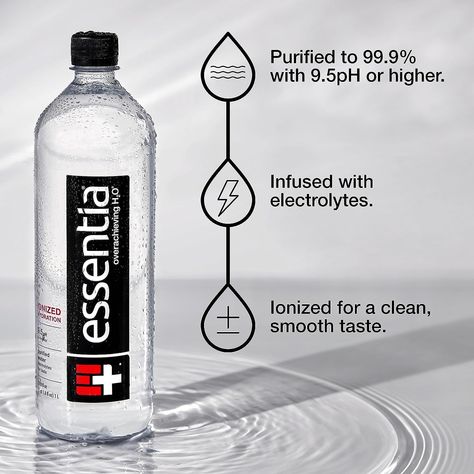 Essentia Bottled Water, 1 Liter, 12-Pack, Ionized Alkaline Water:99.9% Pure, Infused With Electrolytes, 9.5 pH Or Higher With A Clean, Smooth Taste #hydration #spookyseason #essentia #essentials #water #thirsty Save Water Poster, Ph Water, Fig Bars, Hydrogen Water, Water Poster, Bottled Water, Water Cycle, Alkaline Water, Architectural Visualization