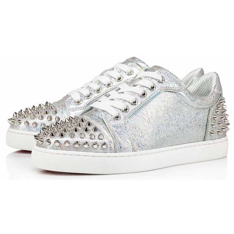 Christian Louboutin Vieira 2 Flat Silver Ab Spikes Lace Up Low Top Sneaker 36.5 ********** Christian Louboutin ********** Brand: Christian Louboutin Size: 36.5 (Know Your Louboutin Size) Name: Vieira 2 Color: Silver Ab / Silver Style: Low Top Sneakers Style#: 3210952 Material: Calf Diams / Sp Laser Lace Up Tie Front Silver Spiked Cap Toe Silver Ab Calf Diams Leather Material Specchio Laser Leather Iridescent Piping Trim Low Top Style Silver Spike Back Classic Red Sole With Louboutin Signature Br Boots For Women Ankle, Sneaker High Heels, Louboutin Online, Minimalist Shoes, Red Bottoms, Winter Boots Women, Flat Sneakers, Womens Boots Ankle, Short Boots