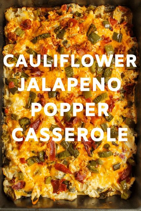 This Cauliflower Jalapeno Popper Casserole is holiday party food combined with veggies to makes it almost okay to eat all year round. Minimize the guilt to maximize the flavor. Jalapeno Popper Casserole, Popper Casserole, Holiday Party Food, Keto Casserole, Jalapeno Popper, Keto Recipes Dinner, Cauliflower Recipes, Veggie Dishes, Casserole Dish