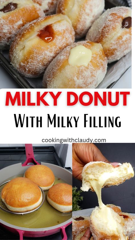 Milky Donut Recipe, Soft Dough Recipe, Milky Doughnut Recipe, Donut Filling Recipe, Milky Doughnut, Soft Doughnut Recipe, Doughnut Filling Recipe, Donut Dough Recipe, Milky Donut