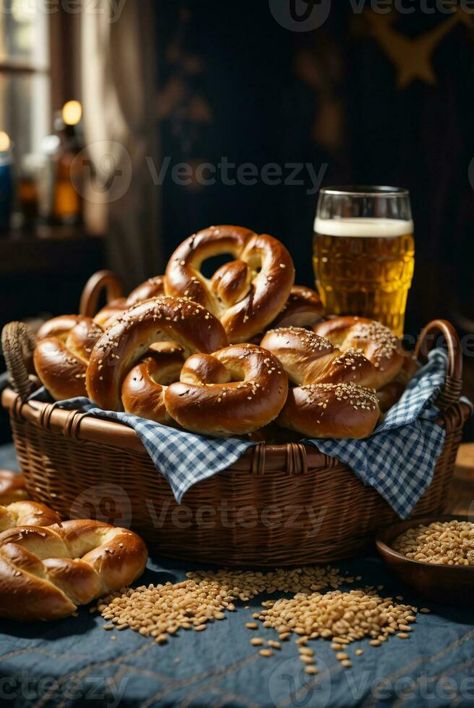 oktoberfest arrangement with delicious pretzel and beer festival Beer Festival, Royalty Free Stock Photos, Beer, Festival