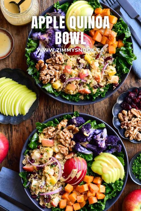 Apple Quinoa Bowl Apple Quinoa, Apple Cider Vinaigrette, Cider Vinaigrette, Roasted Apples, Dijon Vinaigrette, Apple Varieties, Apple Season, Quinoa Bowl, Best Shakes