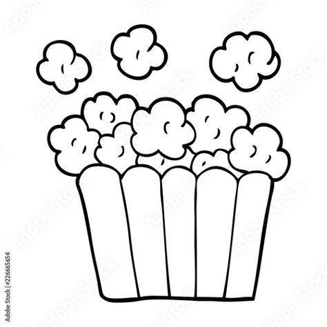 Stock Image: line drawing cartoon popcorn How To Draw Popcorn, Cartoon Popcorn, Stick Drawings, Chalkboard Drawings, Line Art Vector, Ballet Art, Pattern Coloring Pages, Drawing Cartoon, Simple Cartoon