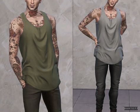 DRT77 — Button-Up Shirt - 15 swatches - Base game... Sims 4 Men Clothing, Sims 4 Male Clothes, Clothes Cc, Long Tank Top, Pelo Sims, Sweater Streetwear, Male Clothes, The Sims 4 Download, Sims 4 Cc Packs