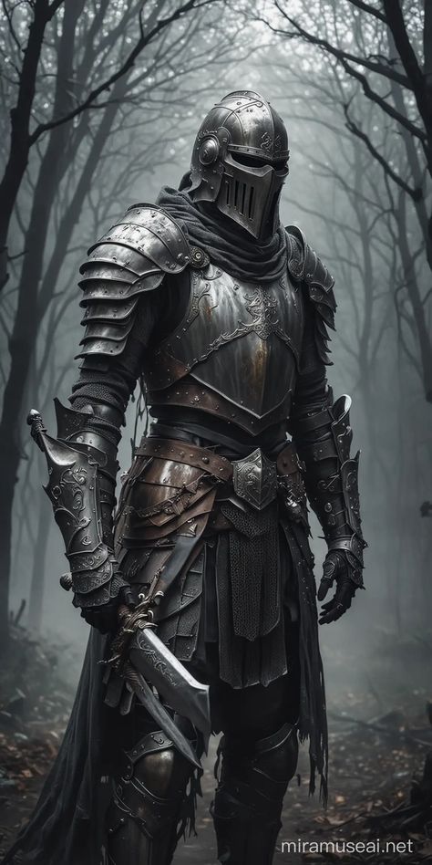 Spectral Knight Ghost in Full Armor with Concealed Visage | MUSE AI Medevil Knight Armor, Knight Armour Designs, Cool Knight Armor, Fantasy Armor Male, Knight Armor Art, Knight Armor Design Male, Night Armor, Knight Character Art, Armor Aesthetic