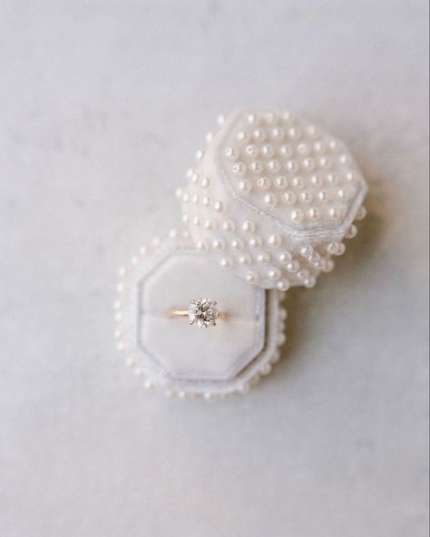 Pearl Wedding Aesthetic, Octagon Ring, Wedding Extras, Wedding Aesthetics, Dream Wedding Decorations, Ring Boxes, Future Engagement Rings, Wear Pearls, Future Wedding Plans