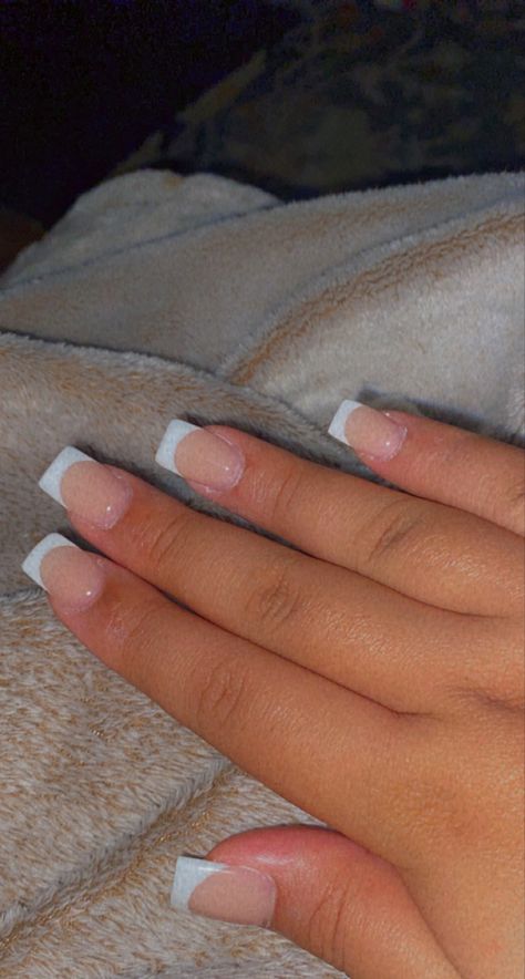 Square White French Tip Nails, White French Tip Nails Square, Short White French Tip Nails, Grad Nails, White French Tips, Quince Nails, Wide Nails, Plain Nails, Graduation Nails