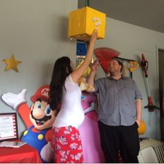 My Super Mario Baby Shower/gender reveal! - August 2015 Babies… Nerdy Gender Reveal, Cake Gender Reveal, Second Pregnancy Announcements, Bbq Cake, Gamer Baby, Baby Shower Themes Neutral, Nerd Baby, Ideas For Baby Shower, Gender Reveal Cupcakes