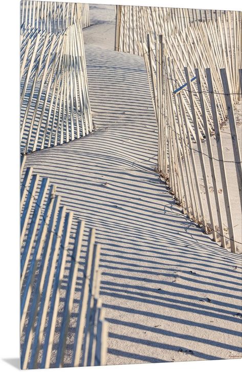 Metal Print entitled USA, New England, Massachusetts, Nantucket Island, Madaket Beach, Sand Fence And Shadows.  USA, New England, Massachusetts, Nantucket Island, Madaket, Madaket Beach, sand fence and shadows.  Multiple sizes available.  Primary colors within this image include Silver, Gray, Black.  Made in USA.  Satisfaction guaranteed.  Inks used are latex-based and designed to last.  Canvas frames are built with farmed or reclaimed domestic pine or poplar wood.  Canvases are stretched across New England Coastal Aesthetic, Nantucket Photography, New England Beach, Beach Shacks, England Beaches, Living In Boston, Nantucket Island, Dream Yard, Fire Island