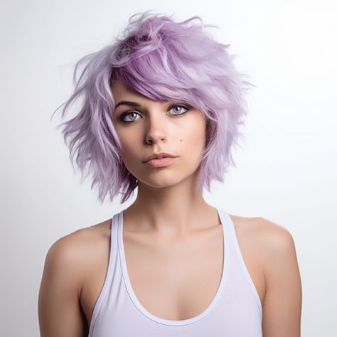 65 Trending Shaggy Mullet Hair Ideas for 2023 Shaggy Mullets On Women, Purple Shag Hair, Womens Shaggy Mullet, Women Shaggy Mullet, Lavender Shag Hair, Purple Shaggy Bob, Lilac Shag Hair, Non Binary Hair, Rocker Hair