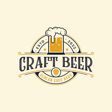 Beer Logo Design Vintage, Brewery Logo Design Inspiration, Craft Beer Logo Design, Beer Logo Design Ideas, Beer Logo Vintage, Retro Beer Logo, Pub Logo Design, Vintage Logo Ideas, Brewery Logo Design