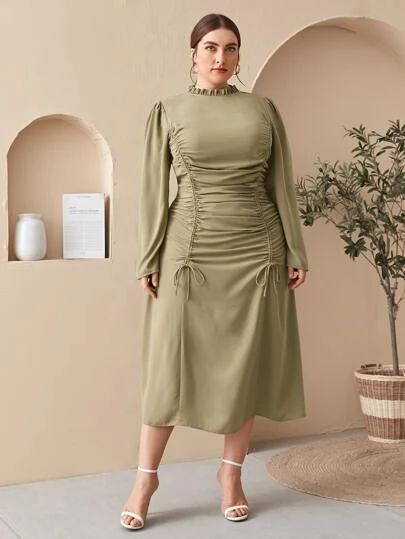 Search ruched dress | SHEIN USA Modest Midi Dress, Solid Dress, Shein Style, Ruched Dress, Plus Size Dresses, Fashion News, New Arrivals, High Neck Dress, Shirt Dress