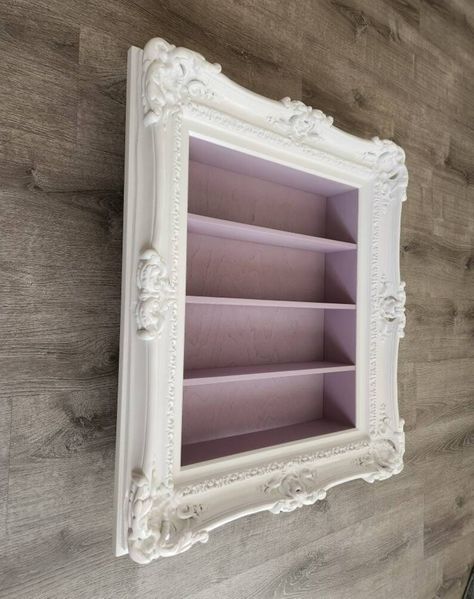 20x24 Baroque Nail Polish Display Hanging Frame Display With - Etsy Vintage Shelves Bedroom, Perfume Wall Display, Nail Polish Display Ideas, Diy Perfume Display, French Shelf, Floating Nightstand Ideas, Victorian Display, Antique Store Displays, Modern Floating Nightstand