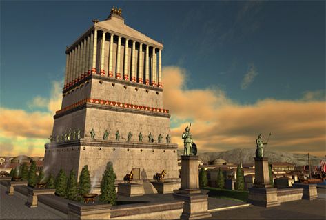 Mausoleum at Halicarnassus Mausoleum At Halicarnassus, Ancient Greek City, Gardens Of Babylon, Learn History, Great Pyramid Of Giza, Pyramids Of Giza, التصميم الخارجي للمنزل, Fantasy City, Seven Wonders