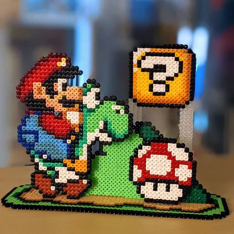 Hama Beads Mario, Perler Bead Mario, Mario Yoshi, Book Marker, Art Perle, Perler Art, Diy Perler Bead Crafts, Super Mario World, Diy Perler Beads