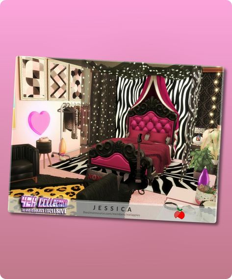 Sims 4 Bedroom CC: Y2K Jessica Bedroom By Melapples Sims4 Bedroom, Sims 4 Bedroom Cc, Sims 4 Walls, 2000s Room, Bedroom Gaming, Sims 4 Cc Download, Leopard Wall, Sims 4 Bedroom, Model Nails