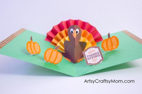 DIY Thanksgiving Turkey Popup Card - Here's an easy accordion fold turkey craft that pops right up to wish kids a Happy Thanksgiving Day! Doris Designs, Diy Thanksgiving Cards, Thanksgiving Crafts For Toddlers, Easy Diy Thanksgiving, Thanksgiving Cards Handmade, Diy Pop Up Cards, Crafting Table, Thanksgiving Turkey Craft, Thanksgiving Crafts Diy