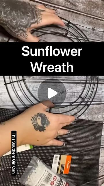 Amber Dawn Riley on Instagram: "Click the link in my bio to head over to YouTube! #wreath #wreathmaking #wreathmaker #wreaths #summerwreath #diy #diycrafts #diycraft #diyhomedecor #diyprojects #diyproject #diydecor #diyideas #diyhome" Office Door Wreath Ideas, Sunflower Ribbon Wreath Diy, Fall Wreath With Wire Frame, Decomesh Halloween Wreath, How To Make Sunflower Wreath, Sunflower Ribbon Wreath, Sunflower Wreath Diy Tutorials, How To Make Door Wreaths, Dried Sunflower Wreath