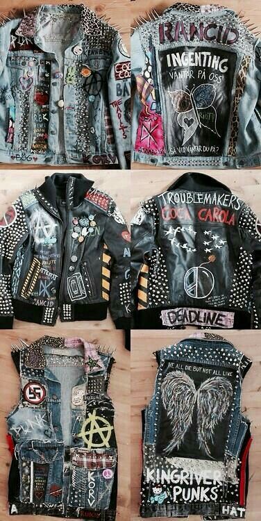 Punk Denim Jacket, Outfits Punk, 50 Dresses, Punk Fashion Diy, Jacket Diy, Diy Outfits, Look Grunge, Punk Rock Outfits, Punk Patches