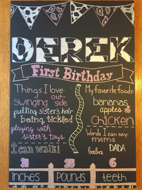 1st Birthday Chalkboard, 1st Birthday Signs, First Birthday Sign, Birthday Signs, Themed First Birthday, Chalk Wall, First Birthday Chalkboard, Chalkboard Poster, Cow Birthday