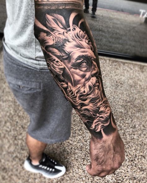 Poseidon Tattoo, Zeus Tattoo, Greek Mythology Tattoos, Cool Arm Tattoos, Forearm Sleeve Tattoos, Cool Forearm Tattoos, Half Sleeve Tattoos For Guys, Forearm Tattoo Women, Mythology Tattoos