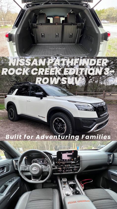 Nissan Pathfinder Rock creek edition - white midsize SUV Nissan Pathfinder Rock Creek 2023, Suv With 3rd Row Seating, 3 Row Suv, Nissan Suv, Monster Garage, 3rd Row Suv, Car Nissan, Large Suv, Rock Creek