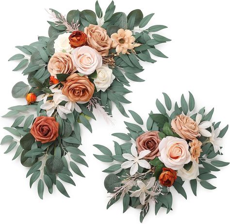 SOJOCK Artificial Wedding Sign Flower Swag (Pack of 2) for Fall Wedding Background Decoration and Wedding Welcome Sign Floral Decoration Terracotta Flowers for Wedding Floral Swag Wedding, Decoration Terracotta, Terracotta Flowers, Autumn Wedding Decor, Flower Swag, Reception Ceremony, Wedding Background Decoration, Signs Decor, Flowers For Wedding