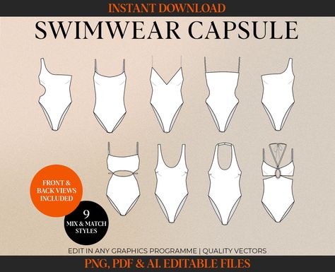 Swimwear Vectors Bathers Drawings Fashion Design Template Tech Pack Template Swimwear Tech Drawing Clothing Design Swimsuit Drawings by FashionFanBase on Etsy Swimsuit Drawing, Tech Pack Template, Tech Drawing, Fashion Presentation, Clothes Drawing, Fashion Design Template, Garment Manufacturing, Flat Sketches, Tech Pack