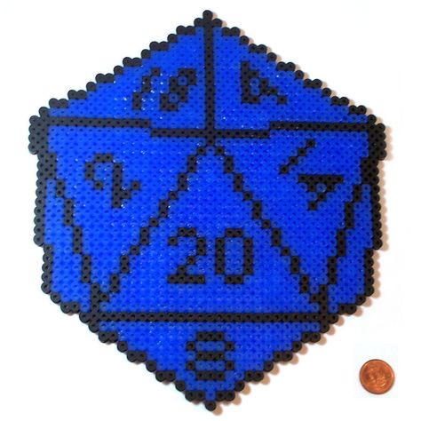 Sprited myself using a picture I had of a d20 facing forward! It's 7.5" wide and ~9" tall. Designed to be a wall hanging, but it would be an epic placemat for your developing nerdling! Perler Pattern, Geeky Cross Stitch, Geek Diy, Perler Projects, Nerd Crafts, Perler Ideas, Easy Perler Beads Ideas, Stitch Sampler, Diy Perler Bead Crafts