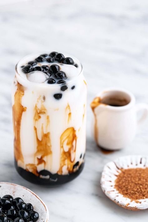 tiger milk tea boba Tiger Milk Tea, Brown Sugar Milk Tea, Brown Sugar Milk, Milk Tea Boba, Boba Recipe, Milk Tea Recipes, Boba Pearls, Brown Sugar Syrup, Ice Milk