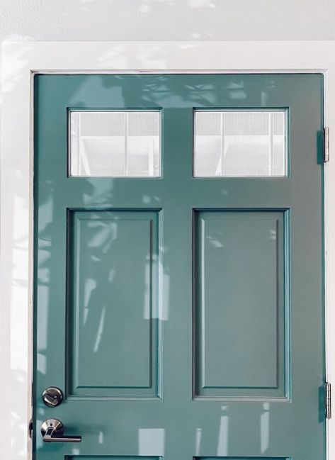 Benjamin Moore Aegean Teal Review and Dupes (Updated for 2022!) – Mod & Mood Blue Door Gray House, Sherwin Williams Foggy Day, Teal Shutters, Aegean Teal, Teal Front Doors, Teal House, Teal Door, Wythe Blue, Coastal Paint Colors