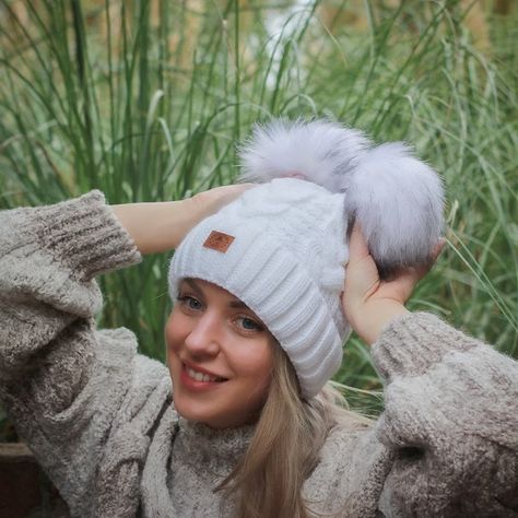 Winter Woolen Women Hat, Fleece Inner Beanie, Double Pom Pom Hat - Etsy Croatia Cable Knitting Pattern, Fur Pom Pom Hat, Cable Knitting Patterns, Headband Men, Soft Hats, Cable Knitting, Cashmere Beanie, Fleece Hat, Bobble Hats