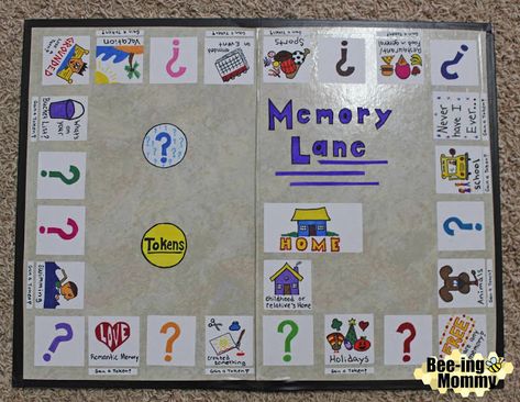 Memory Lane homemade family board game allows you to take a trip down memory lane Board Game Ideas, Diy Family Games, Homemade Board Games, Board Games For Couples, Family Board Game, Board Games Diy, Diy Bird Bath, Mom Party, Board Game Design