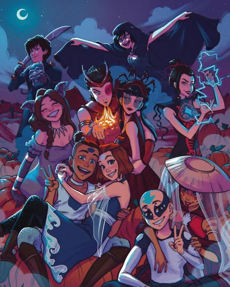 ☔ Loraine’s Instagram profile post: “Happy Halloween! ✨🎃 Here’s a bunch of Avatar characters dressed as spirits! Can you tell who is dressed as which? It’s also a print I made…” Sokka Fanart, Suki Avatar, Zicxa Photos, Avatar Ang, Avatar Studios, Avatar Legend Of Aang, Avatar Zuko, Avatar The Last Airbender Funny, Avatar Last Airbender