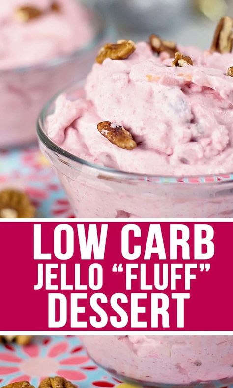 Dessert With Jello Easy Recipes, Keto Fluff Dessert With Pudding, Keto Ambrosia, Dessert Cool Whip, Keto Jello, Jello Fluff, Fluff Salad Recipes, Jello Salads, Sugar Free Jello