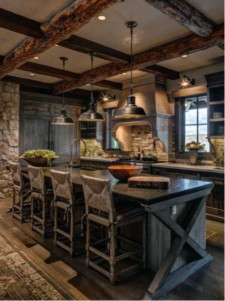 Top 60 Best Rustic Kitchen Ideas - Vintage Inspired Interior Designs Wood Home Interior, Western Houses, Dapur Rustic, Rustic Kitchen Ideas, Rustic Kitchen Lighting, Interior Dapur, Rustic Kitchen Cabinets, Dream Future, Barn Renovation