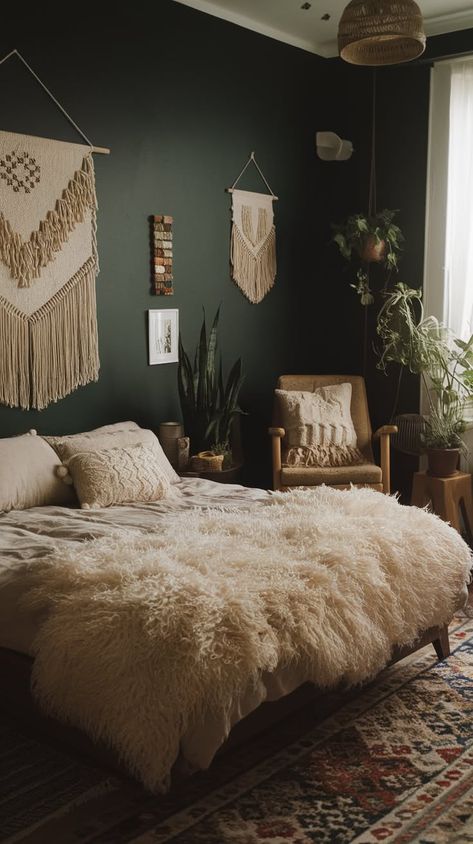 40+ Cozy Green Bedroom Ideas we love - Mattress Nut Dark Green Guest Bedroom, Olive Green Room Ideas, Olive Green Room, Moody Green Bedroom, Bedroom Ideas Calming, Cozy Green Bedroom, Olive Green Rooms, High Rise Bed, Cool Loft Beds