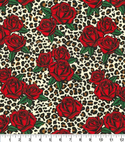 Roses On Leopard Novelty Cotton Fabric | JOANN Rockabilly Wallpaper, Rose Scrub, Red Dog Collar, Cap Cute, Cute Scrubs, Farm Quilt, Leopard Dog, Cheetah Animal, Dog Flower