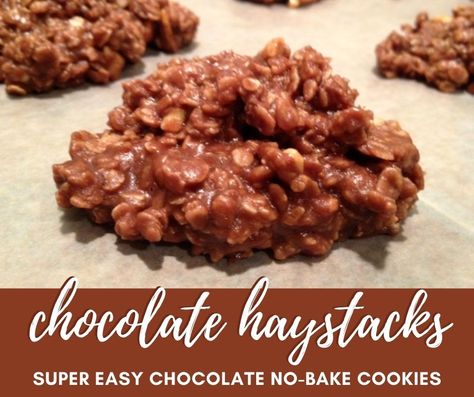 Chocolate No-Bake Cookies | These "chocolate haystacks" are easy, delicious, and naturally gluten-free. Easy dessert recipe, no-bake dessert recipes, a perfect dessert for a barbecue or picnic. Chocolate dessert recipe for any occasion | finding time for cooking Chocolate Haystacks, Haystack Cookies, Haystacks Recipe, Chocolate No Bake Cookies, Super Easy Desserts, Easy Dessert Recipe, Custard Recipes, Easy To Make Desserts, Holiday Cookie Recipes