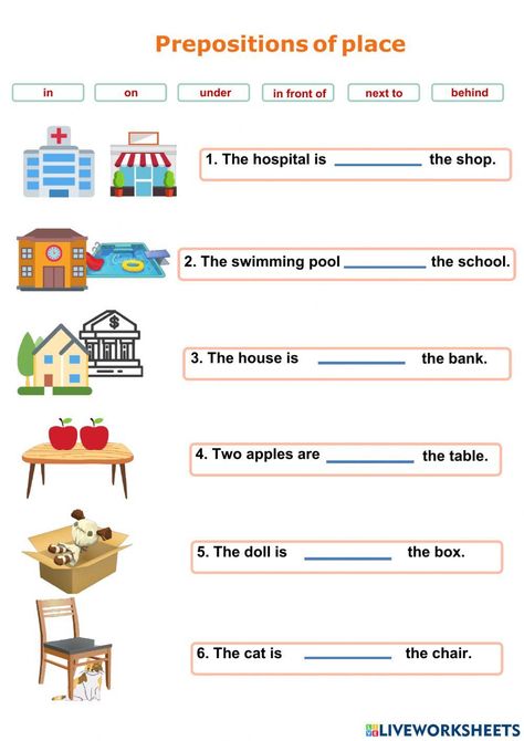 Prepositions of place Prepositions Worksheet 4th Grade, Worksheet For Prepositions, Worksheet Of Preposition, Esl Prepositions Of Place Worksheets, Preposition Of Place Worksheet, Preposition Of Place, Preposition Worksheets In On Under, Advance English, Presentation Slides Design