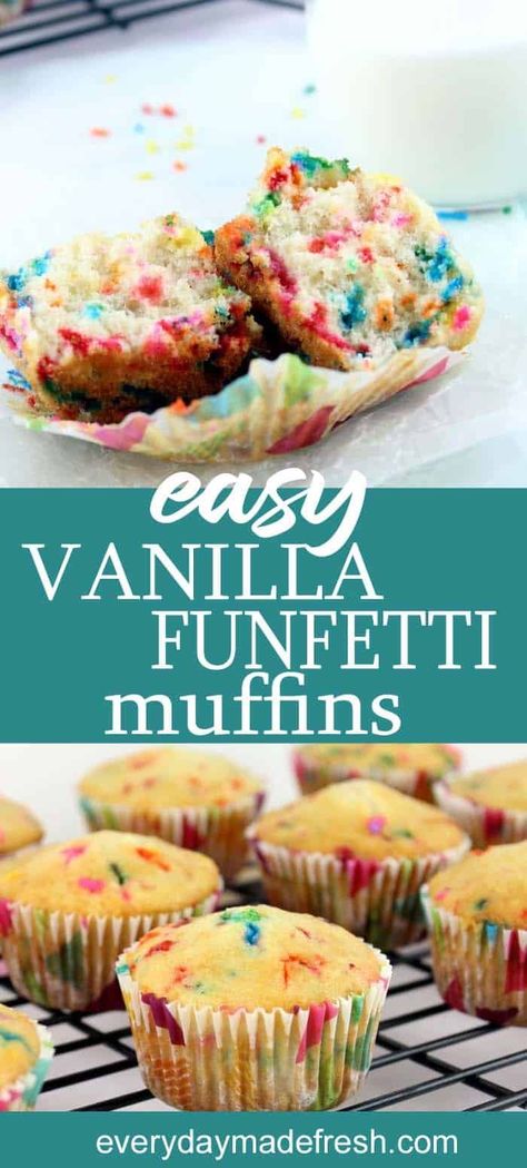 Muffins With Sprinkles, Valentines Muffins For Kids, Homemade Funfetti Mini Muffins, Mini Sprinkle Muffins, Healthy Funfetti Muffins, Confetti Muffin Recipe, Confetti Mini Muffins, Birthday Cake Mini Muffins, Healthy Confetti Muffins