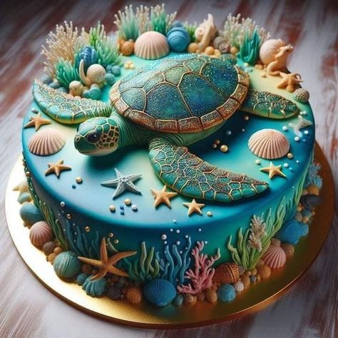 Sea Animals Cake, Hawaii Graduation, Sea Turtle Cake, Ocean Birthday Cakes, Turtle Birthday Cake, Summer Birthday Cake, Turtles Cake, Ocean Cake, Ocean Cakes