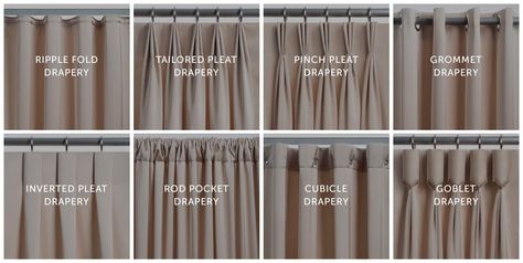 custom made drapes Drapery Pleat Styles, Types Of Curtain Pleats, Curtain Pleats Styles, Ripplefold Curtains, Ripplefold Draperies, Long Couch, Drapery Treatments, Outdoor Drapes, Drapery Styles