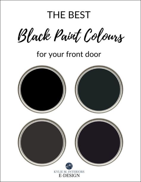 The best black front door paint colours exterior. Kylie M Interiors Edesign, online paint colour consulting. Benjamin and Sherwin Entry Paint Colors, Exterior Door Paint Colors, Best Front Door Paint Colors, Best Front Door Paint, Dark Front Door, Painted Exterior Doors, Navy Blue Paint Colors, Kylie M Interiors, Black Exterior Doors