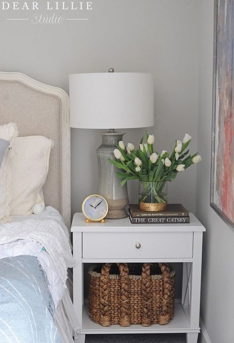 Bedroom Nightstand Decor, Bed Side Table Design, Bedroom End Tables, Bedside Table Decor, Design Hall, Dear Lillie, Nightstand Decor, Side Table Decor, Side Tables Bedroom