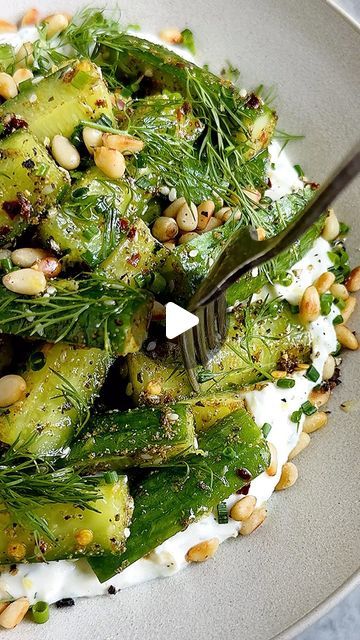 Spiced Cucumber Salad, Salad Greek, Pine Nut Recipes, Parmesan Cauliflower, Whipped Ricotta, Mini Cucumbers, Quinoa Healthy, Classic Recipes, Throwing It Back