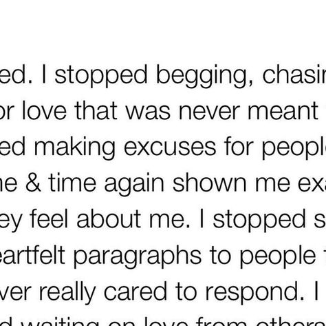 Thirdeyethirst on Instagram: "I stopped. I stopped begging, chasing, and vying for love that was never meant for me. I realized I was putting in all the effort while getting nothing in return. The signs were there all along that this love would never be reciprocated, but I kept making excuses and holding out hope. I kept sending long, emotional texts trying to explain how I felt, trying to get you to see my worth. But all I got back was indifference. So I stopped. I stopped waiting by the phone for a text or call that would never come. I stopped analyzing every word you said to me, looking for hidden meaning and affection that wasn’t there. I stopped fantasizing about a future together that would never happen. It wasn’t easy at first. I was so used to chasing this empty love that I did Trying To Get Back Together Texts, When You Stop Texting First Quotes, Stop Texting First Quotes, Never Beg For Love, Waiting By The Phone, Stop Texting Me, Beg For Love, My Worth, Falling In Love Quotes